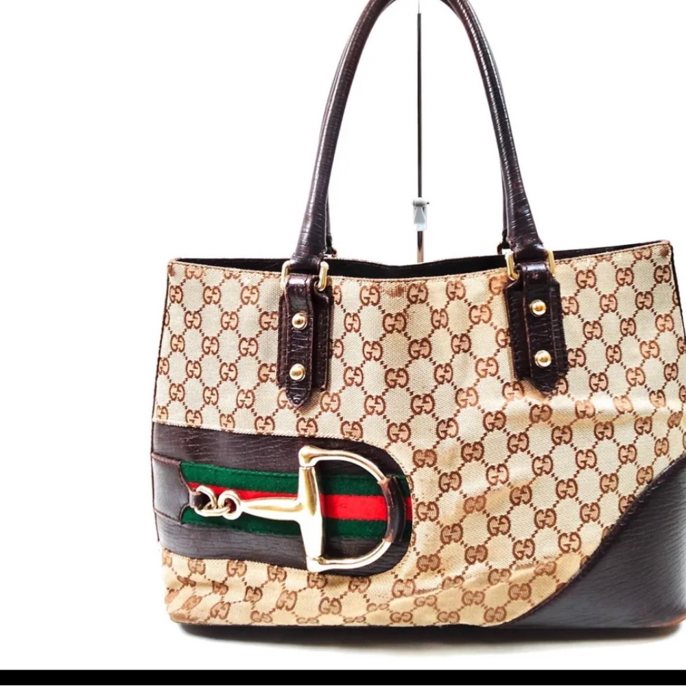 GUCCI Tote bag sherry lane brown canvas and leather.